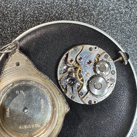 Stunning1920's Swiss Made 925 Silver Guilloche Powder Blue Watch Maracsite Motif - Picture 10 of 10